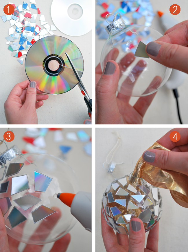 HOW TO MAKE SPARKLE MOSAIC ORNAMENTS FROM OLD CD