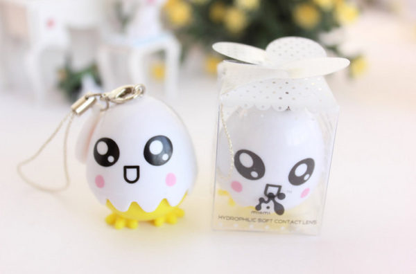 EGG SHAPE CONTACT LENS DUAL CASE WITH HOLDER HAPPY FACE STYLE