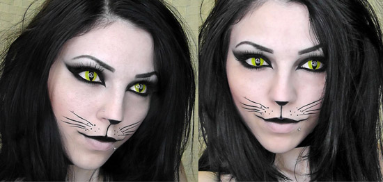 KITTY CAT MAKEUP WITH YELLOW CAT EYES CIRCLE LENSES